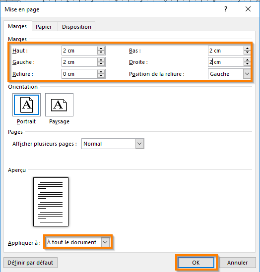 Definir des marges dans Microsoft word 365 étape 5