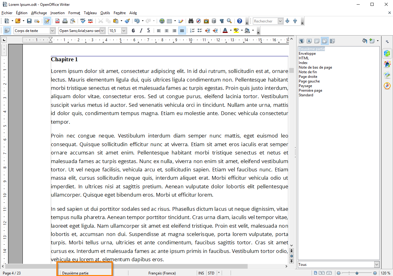 Utiliser des sections dans Open Office étape 7