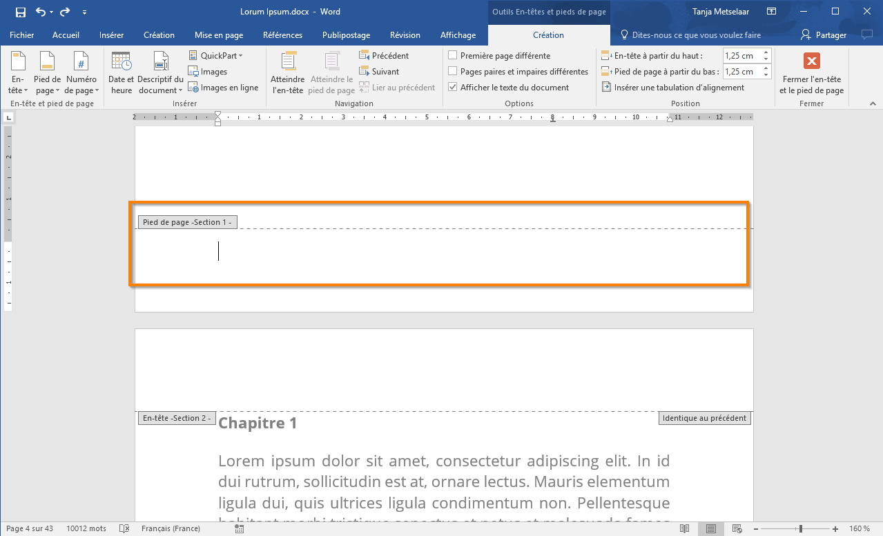 Utiliser les sauts de section avec Office 365 étape 5