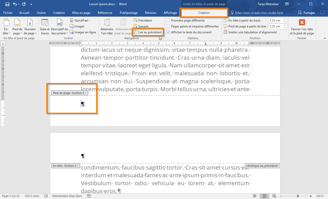 Utiliser les sauts de section avec Office 365 étape 6