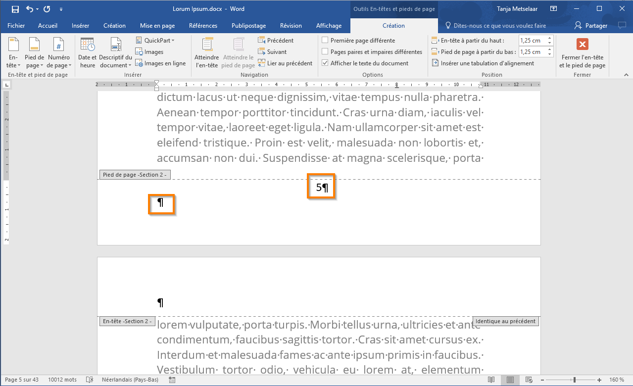 Utiliser les sauts de section avec Office 365 étape 8A