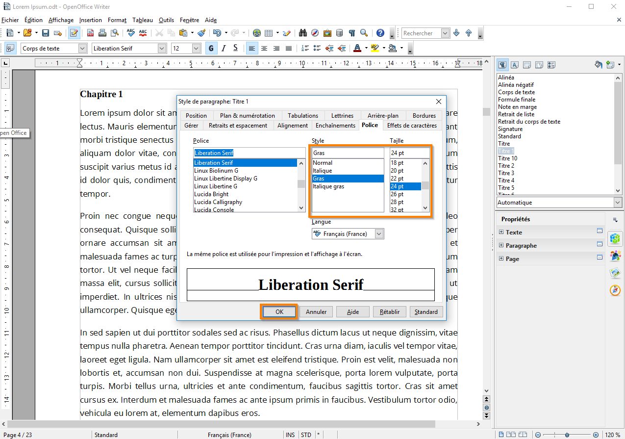 Créer une table des matières dans Open Office etapé 4