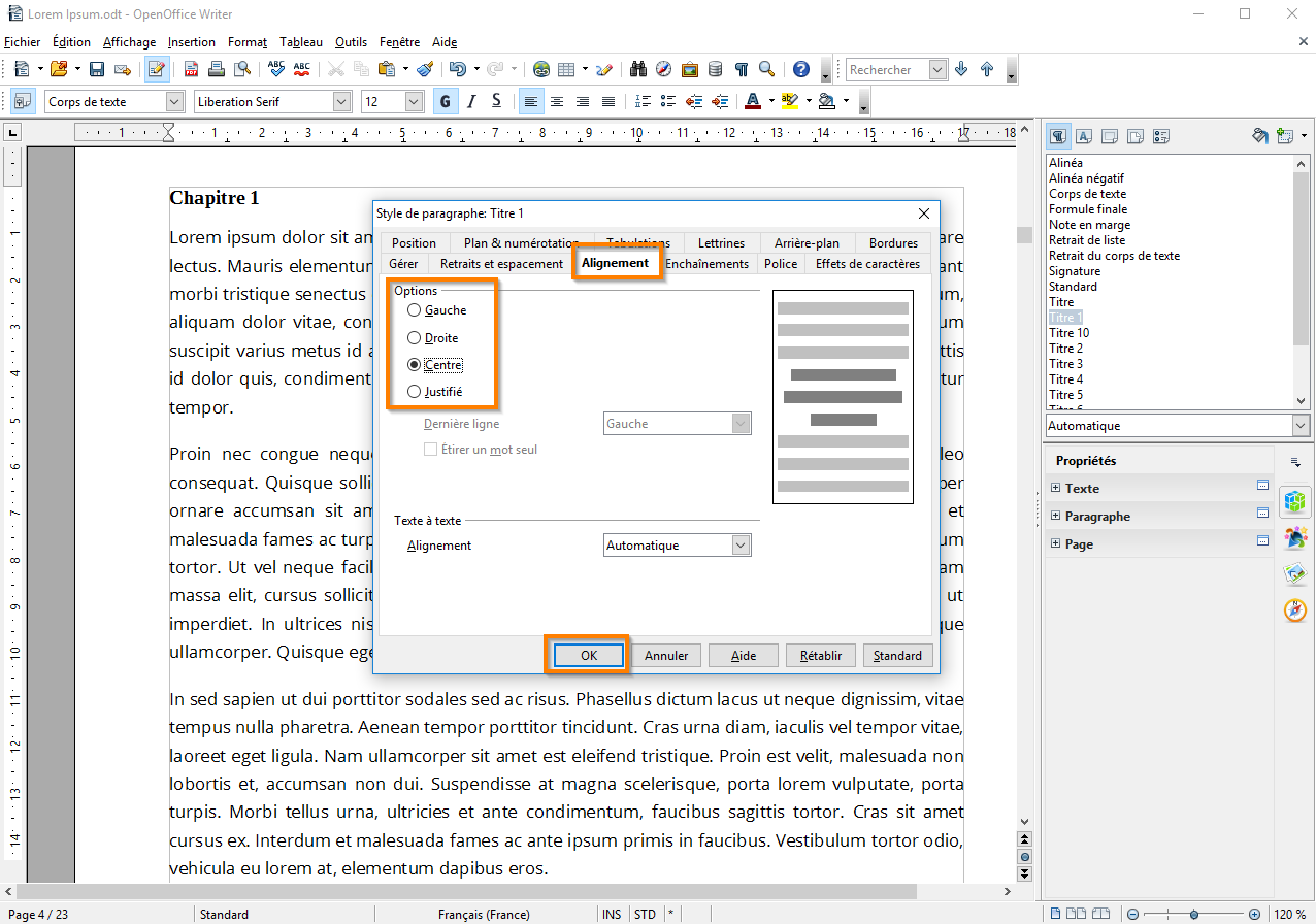 Créer une table des matières dans Open Office etapé 5