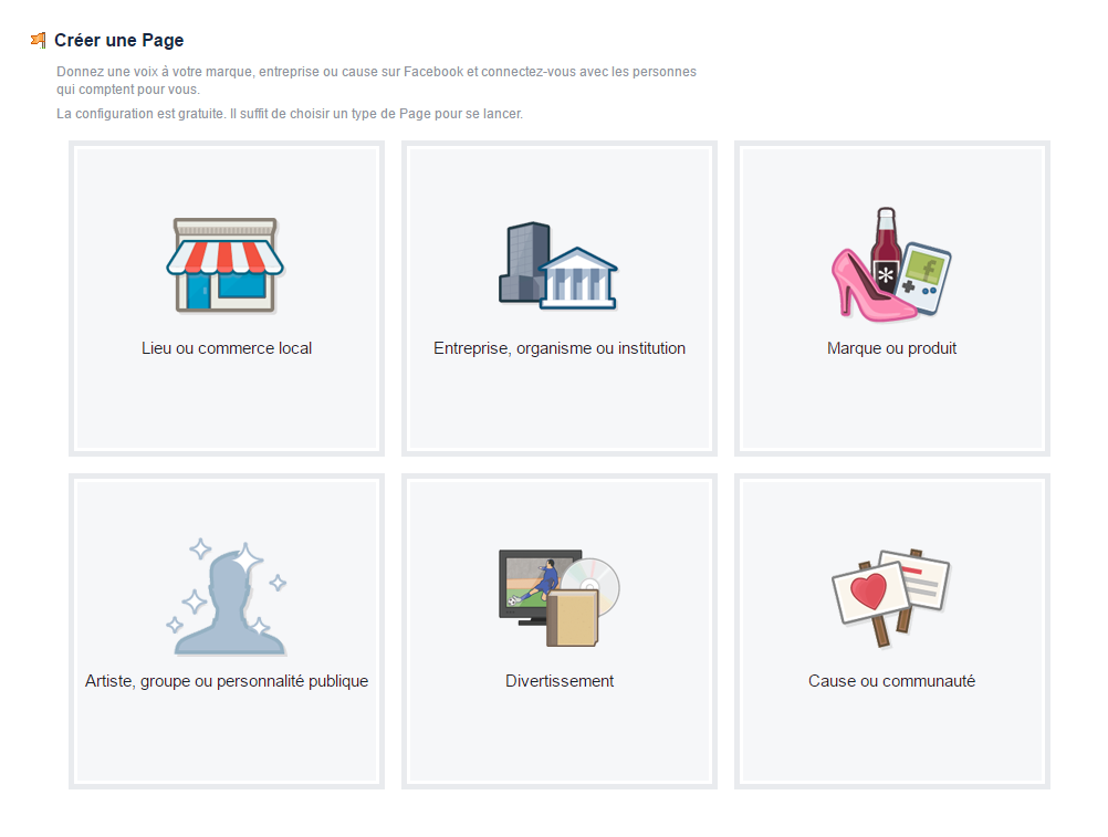 Types de page Facebook