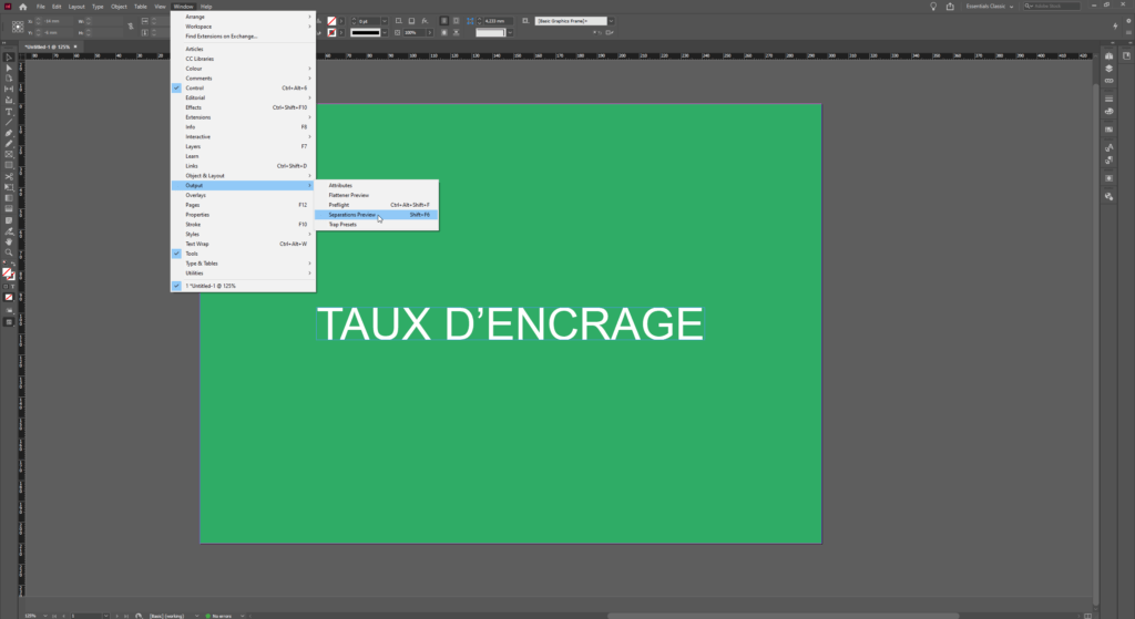 InDesign menu window output separations preview